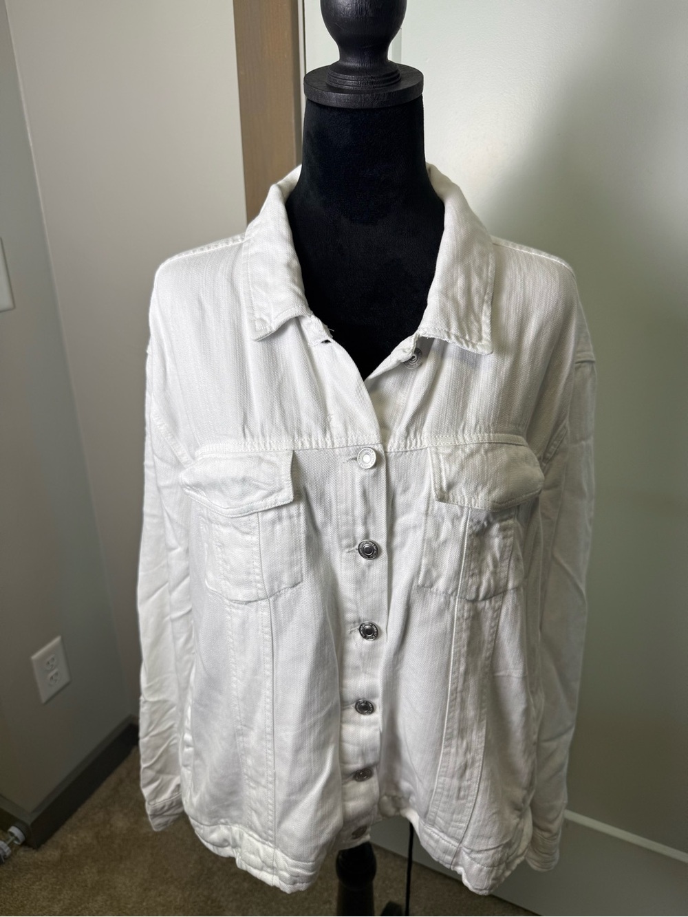 Thread & Supply White Lightweight White Button Front Jacket Tencel Lyocell 3X